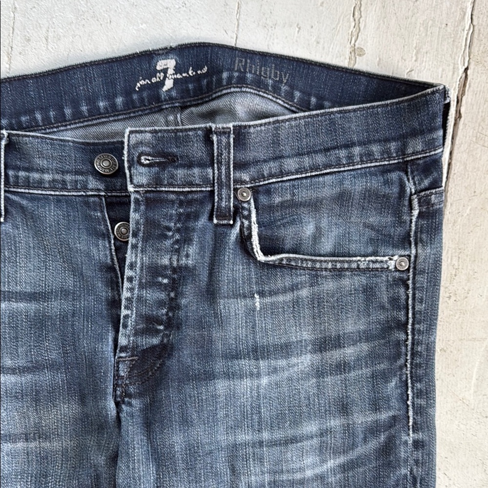 7 For All Mankind Men's Distressed Dark Blue Jeans